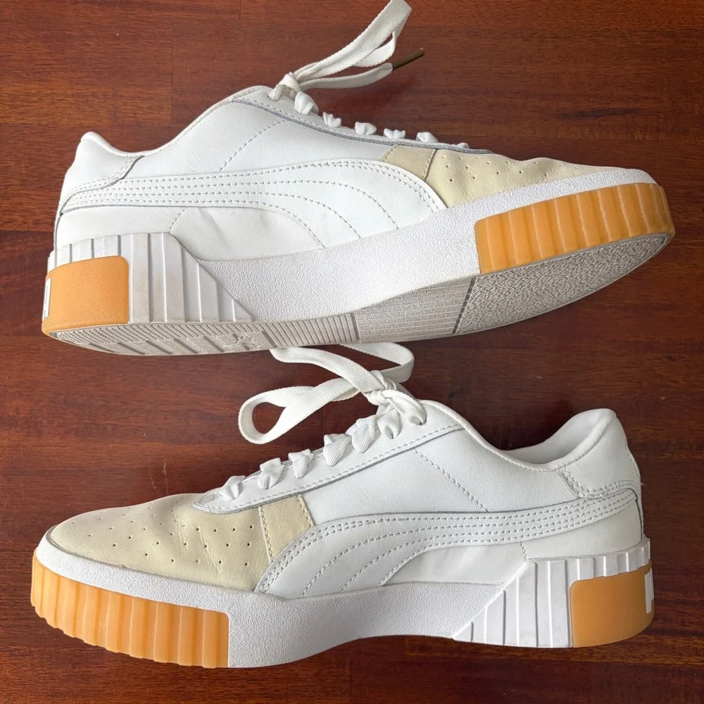 Puma Cali Exotic White Women's Leather Sneakers Shoes 9.5